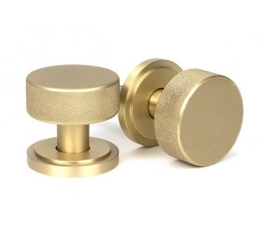 Anvil Brompton Knurled Mortice/Rim Knob Set (Art Deco Rose) - Satin Brass