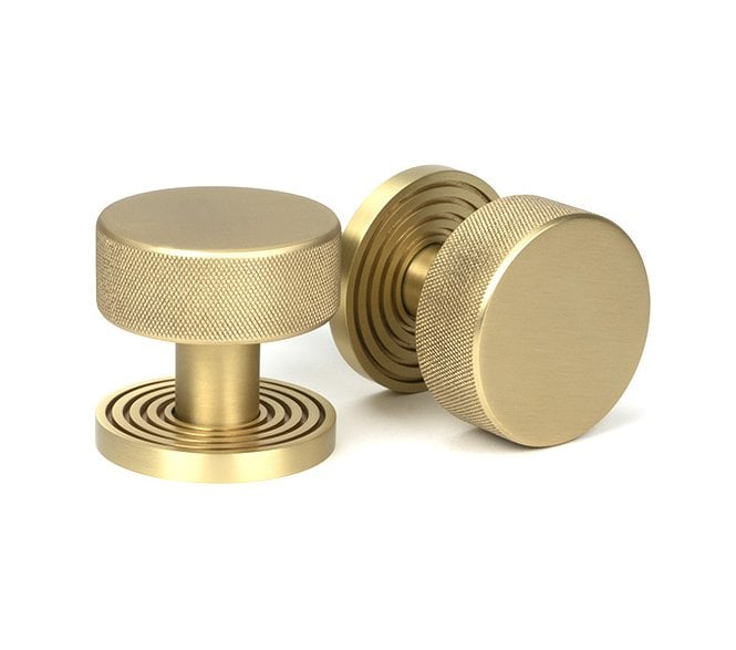 Anvil Brompton Knurled Mortice/Rim Knob Set (Beehive Rose) - Satin Brass