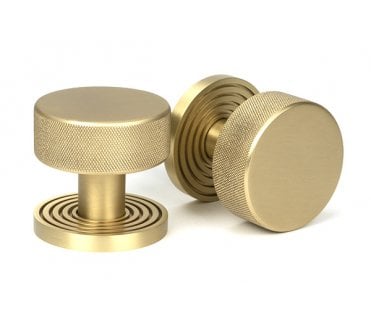 Anvil Brompton Knurled Mortice/Rim Knob Set (Beehive Rose) - Satin Brass