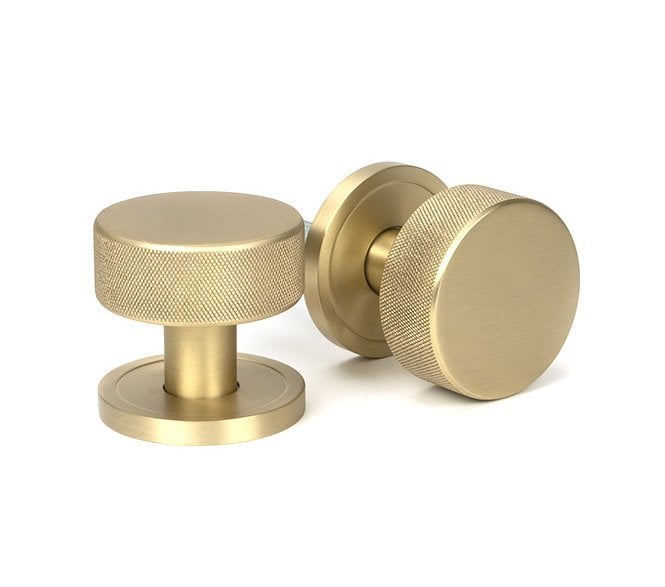 Anvil Brompton Knurled Mortice/Rim Knob Set (Plain Rose - Satin Brass