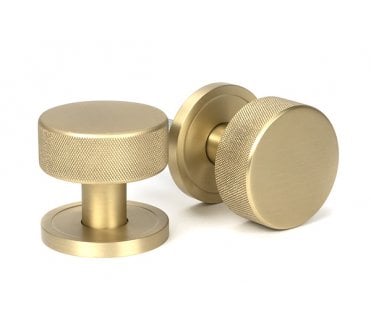 Anvil Brompton Knurled Mortice/Rim Knob Set (Plain Rose - Satin Brass