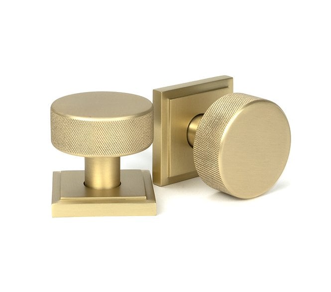 Anvil Brompton Knurled Mortice/Rim Knob Set (Square Rose) - Satin Brass
