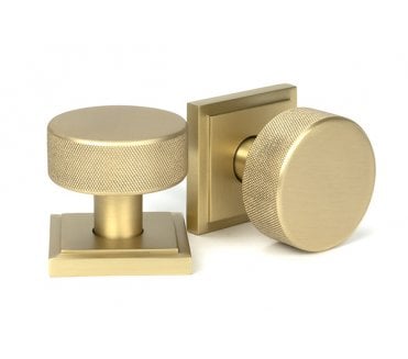 Anvil Brompton Knurled Mortice/Rim Knob Set (Square Rose) - Satin Brass
