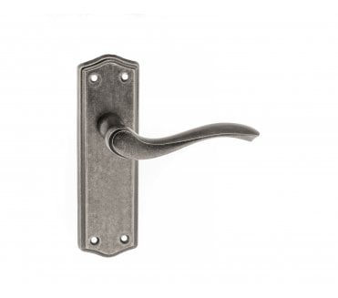 Atlantic Old English Warwick Door Handles On Backplate - Distressed Silver