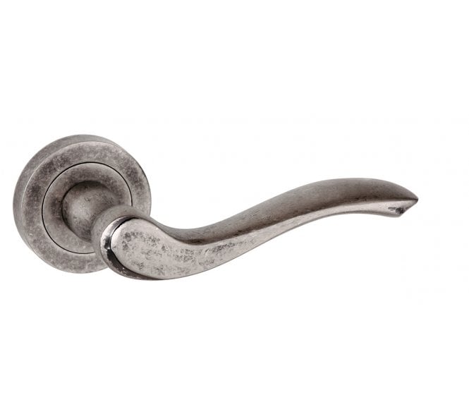 Atlantic Old English Warwick Lever Handle on Rose - Distressed Silver