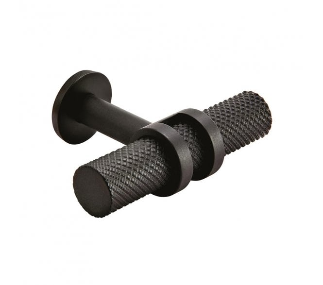 Barchester Ringed / Knurled Cabinet T-Bar Knob - Matt Black
