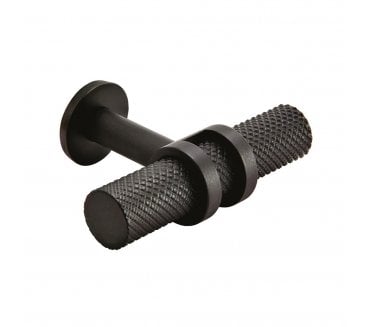 Barchester Ringed / Knurled Cabinet T-Bar Knob - Matt Black