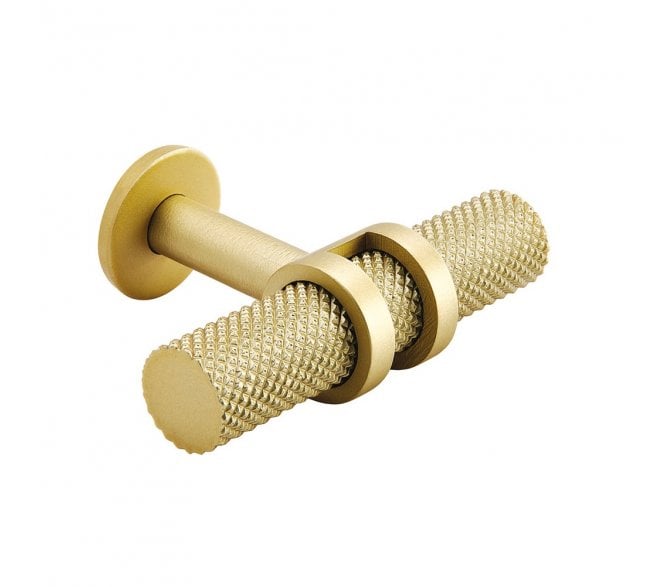 Barchester Ringed / Knurled Cabinet T-Bar Knob - Satin Brass