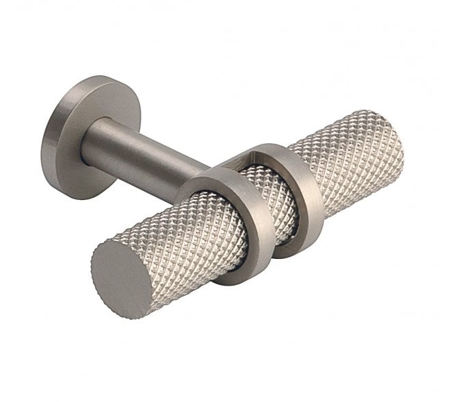 Barchester Ringed / Knurled Cabinet T-Bar Knob - Satin Nickel