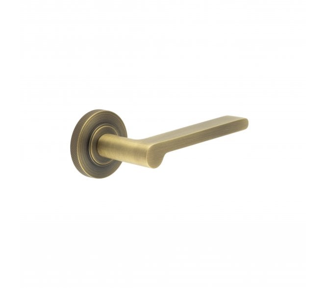 Burlington BUR15 Fitzrovia Door Handle On Knurled Rose - Antique Brass