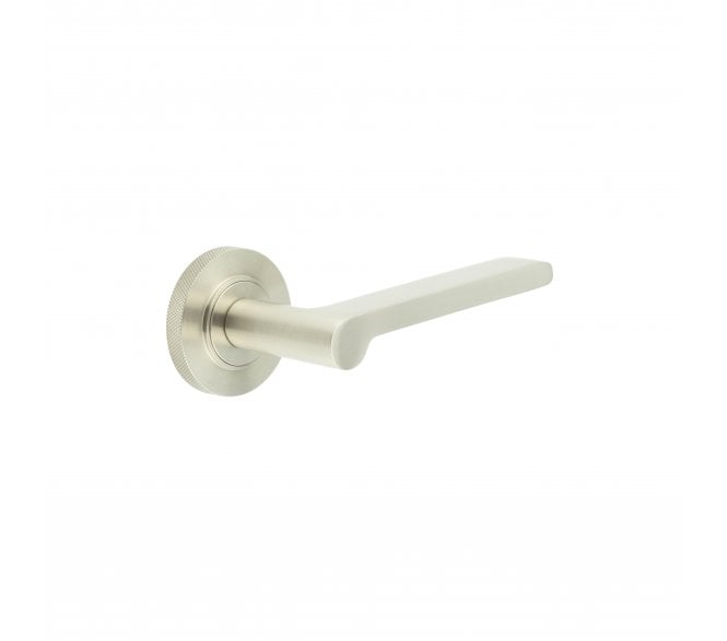 Burlington BUR15 Fitzrovia Door Handle On Knurled Rose - Satin Nickel