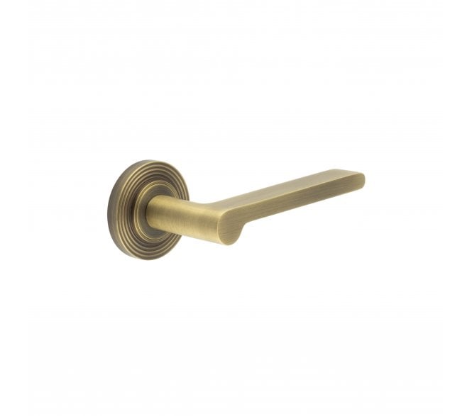 Burlington BUR15 Fitzrovia Door Handle On Reeded Rose - Antique Brass