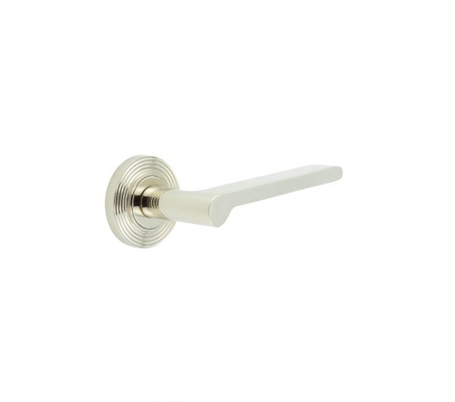 Burlington BUR15 Fitzrovia Door Handle On Reeded Rose - Polished Nickel