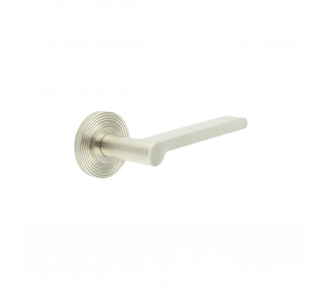 Burlington BUR15 Fitzrovia Door Handle On Reeded Rose - Satin Nickel