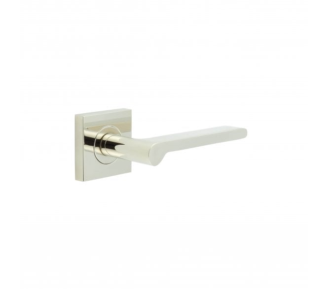 Burlington BUR15 Fitzrovia Door Handle On Square Plain Rose - Polished Nickel