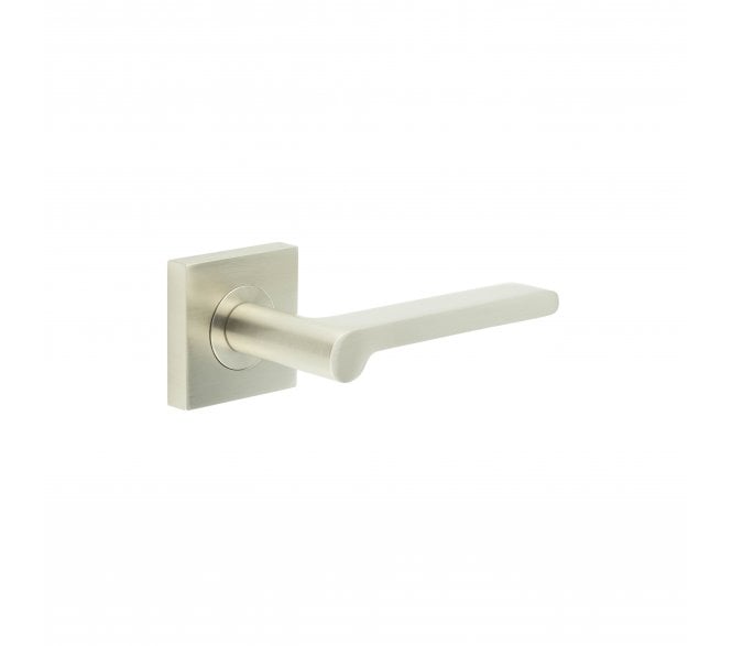 Burlington BUR15 Fitzrovia Door Handle On Square Plain Rose - Satin Nickel