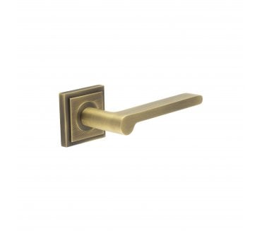 Burlington BUR15 Fitzrovia Door Handle On Square Stepped Rose - Antique Brass