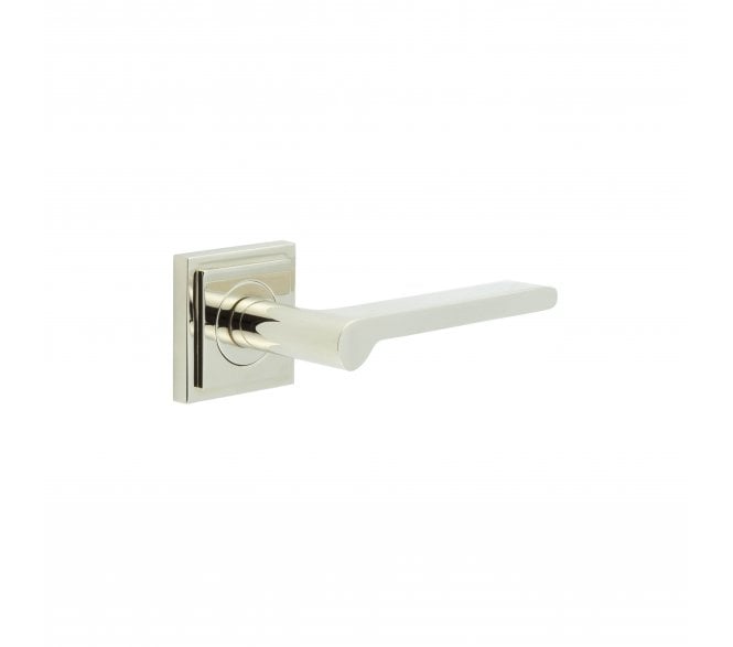 Burlington BUR15 Fitzrovia Door Handle On Square Stepped Rose - Polished Nickel