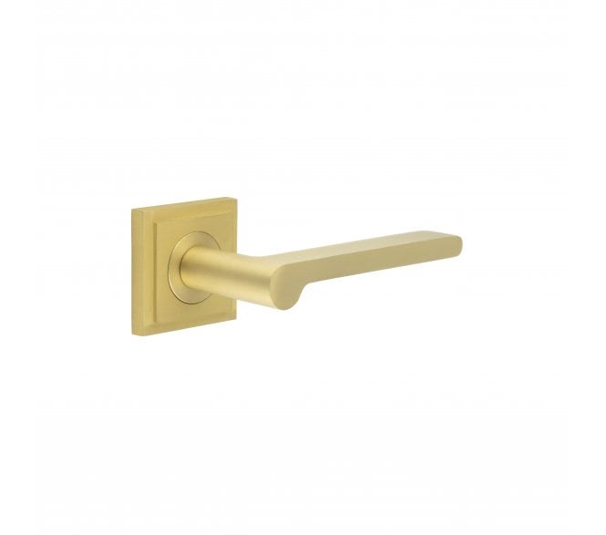 Burlington BUR15 Fitzrovia Door Handle On Square Stepped Rose - Satin Brass