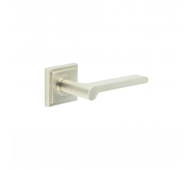 Burlington BUR15 Fitzrovia Door Handle On Square Stepped Rose - Satin Nickel