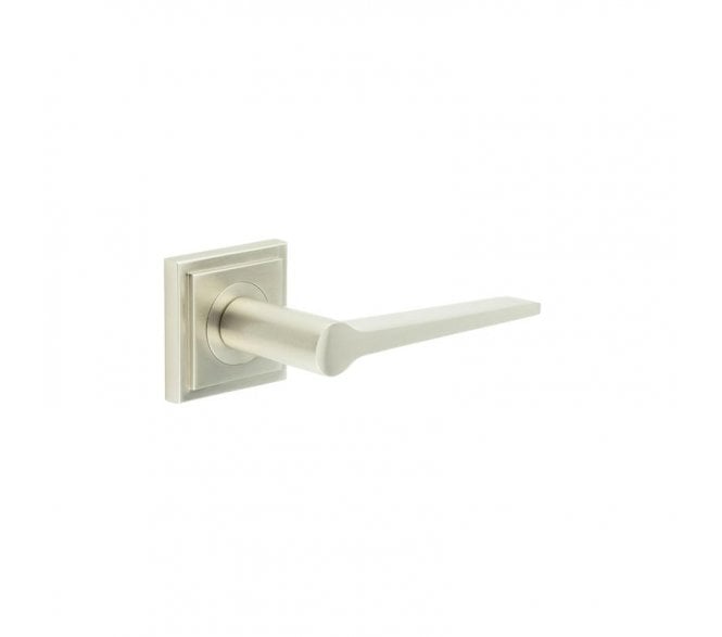 Burlington BUR20 Knightsbridge Door Handle On Square Stepped Rose - Satin Nickel