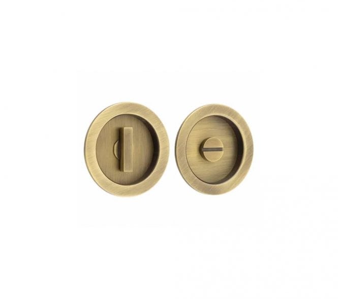 Burlington BUR216 Circular Sliding Bathroom Flush Pull - Antique Brass