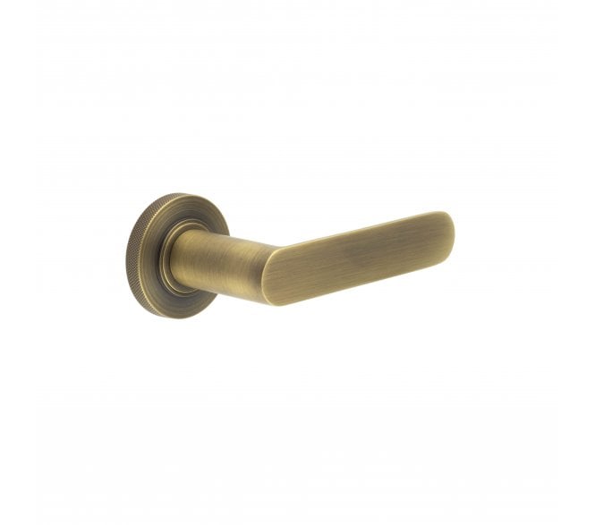 Burlington BUR25 Kensington Door Handle On Knurled Rose - Antique Brass