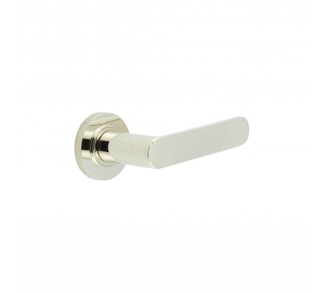 Burlington BUR25 Kensington Door Handle On Knurled Rose - Polished Nickel