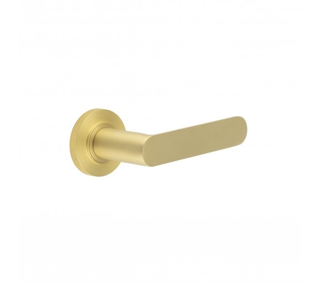 Burlington BUR25 Kensington Door Handle On Knurled Rose - Satin Brass