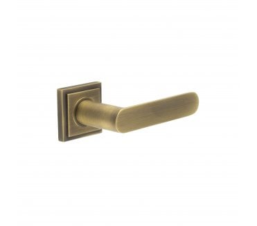 Burlington BUR25 Kensington Door Handle On Square Stepped Rose - Antique Brass