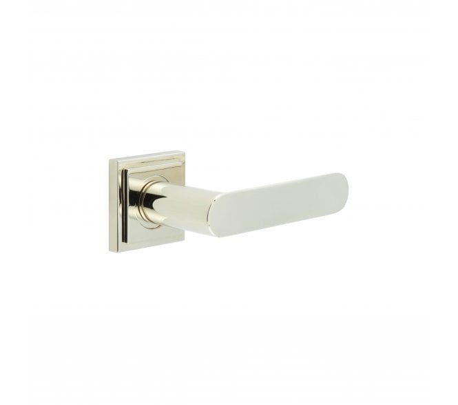 Burlington BUR25 Kensington Door Handle On Square Stepped Rose - Polished Nickel