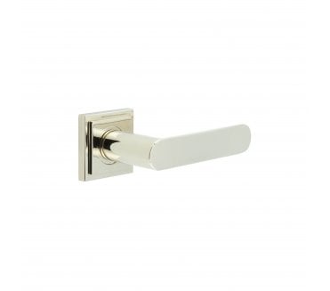 Burlington BUR25 Kensington Door Handle On Square Stepped Rose - Polished Nickel