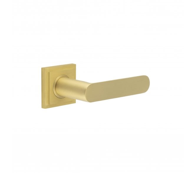 Burlington BUR25 Kensington Door Handle On Square Stepped Rose - Satin Brass