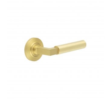 Burlington BUR30 Westminster Door Handle On Chamfered Rose - Satin Brass