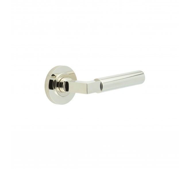 Burlington BUR30 Westminster Door Handle On Knurled Rose - Polished Nickel
