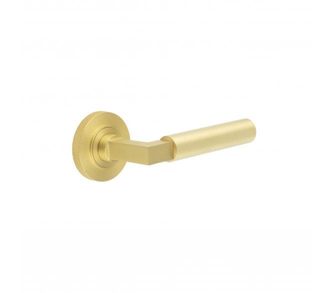 Burlington BUR30 Westminster Door Handle On Knurled Rose - Satin Brass