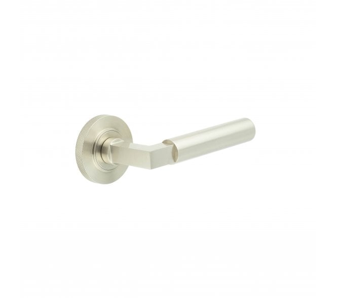 Burlington BUR30 Westminster Door Handle On Knurled Rose - Satin Nickel