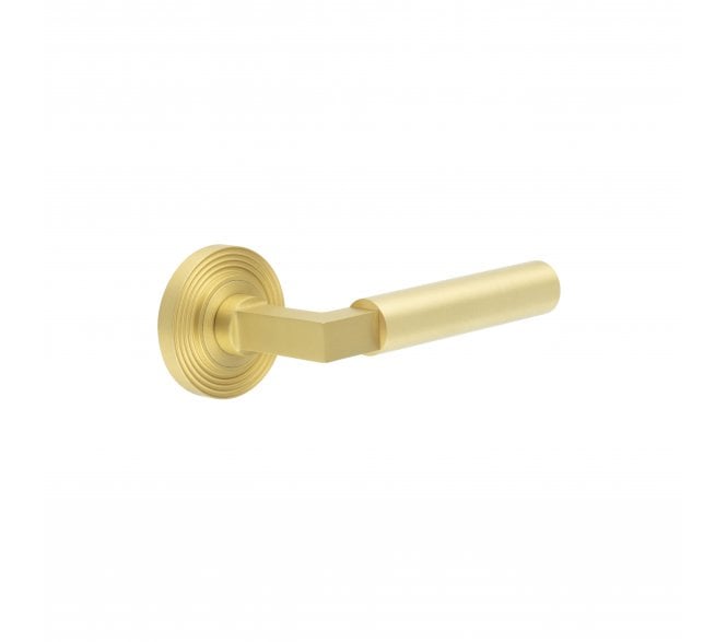 Burlington BUR30 Westminster Door Handle On Reeded Rose - Satin Brass