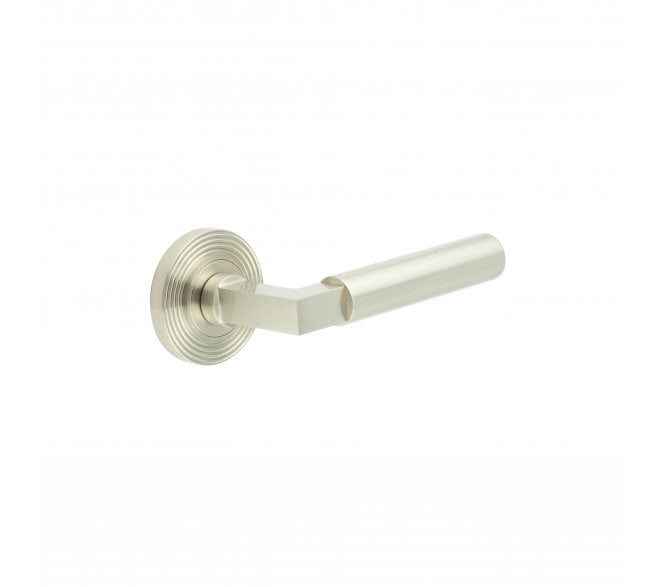 Burlington BUR30 Westminster Door Handle On Reeded Rose - Satin Nickel