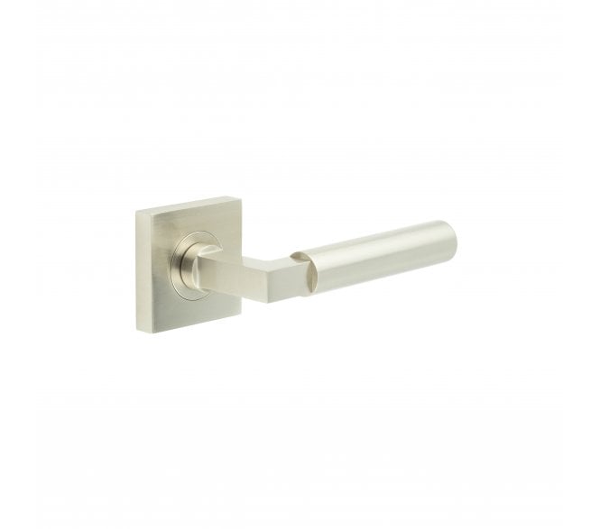 Burlington BUR30 Westminster Door Handle On Square Plain Rose - Satin Nickel