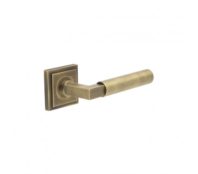 Burlington BUR30 Westminster Door Handle On Square Stepped Rose - Antique Brass