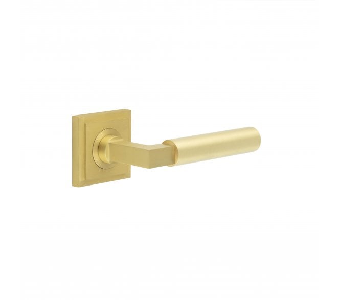 Burlington BUR30 Westminster Door Handle On Square Stepped Rose - Satin Brass