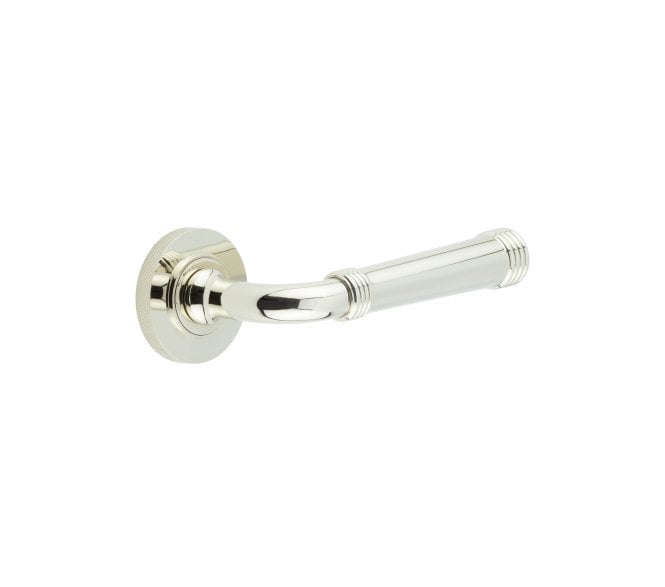 Burlington BUR35 Highgate Door Handle On Knurled Rose - Polished Nickel
