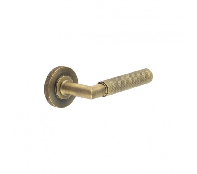 Burlington BUR40 Piccadilly Door Handle On Knurled Rose - Antique Brass