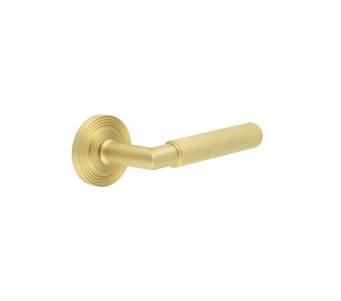 Burlington BUR40 Piccadilly Door Handle On Reeded Rose - Satin Brass