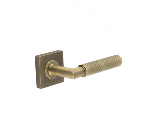 Burlington BUR40 Piccadilly Door Handle On Square Plain Rose - Antique Brass