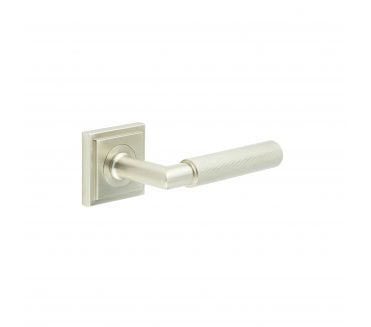 Burlington BUR40 Piccadilly Door Handle On Square Stepped Rose - Satin Nickel