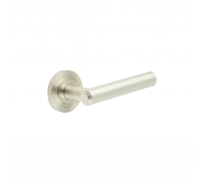 Burlington BUR45 Richmond Door Handle On Reeded Rose - Satin Nickel