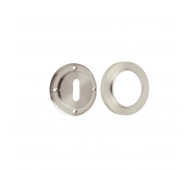 Burlington BUR60 Standard Keyhole Escutcheon on Knurled Rose - Satin Nickel