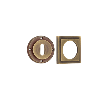 Burlington BUR60 Standard Keyhole Escutcheon on Square Stepped Rose - Antique Brass